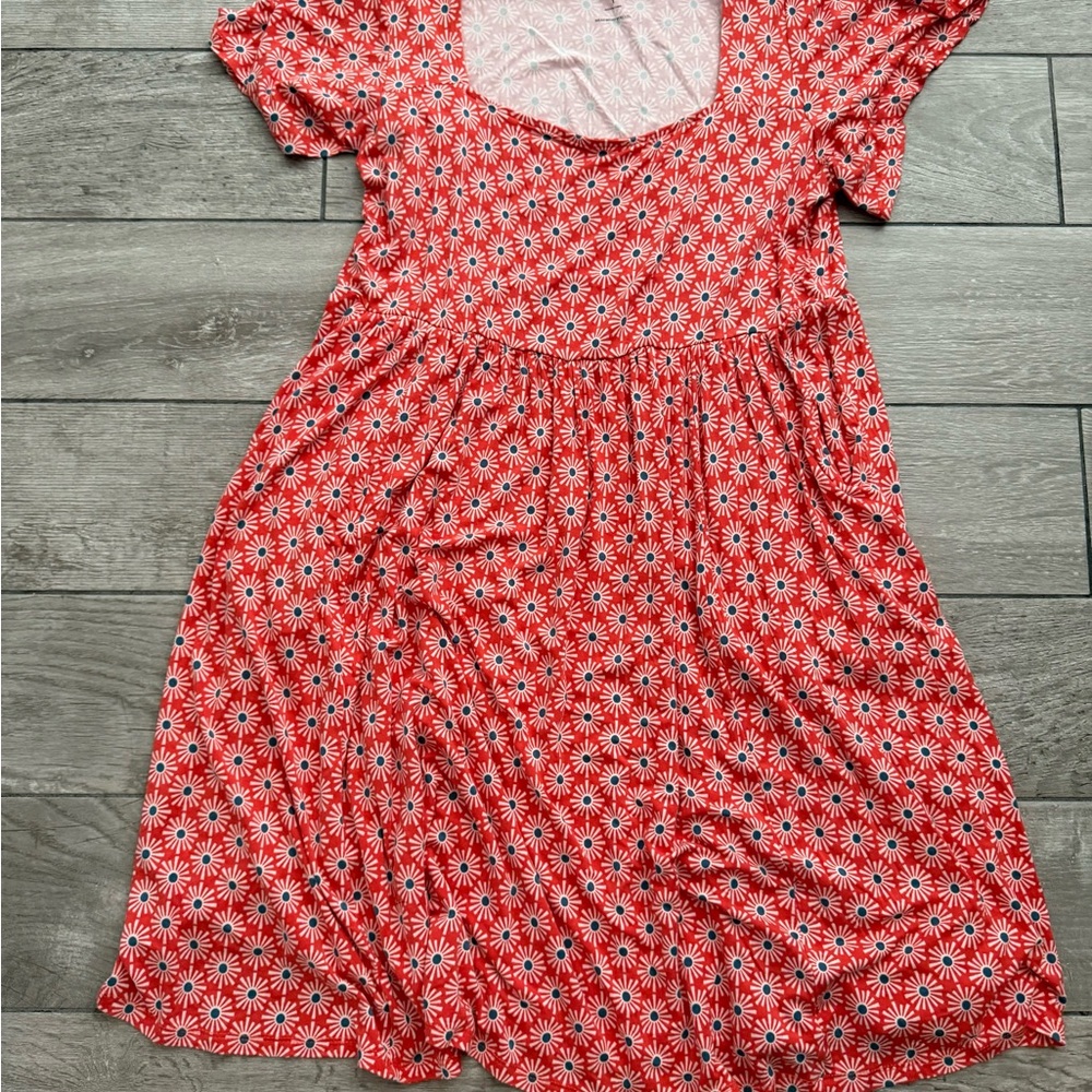 Torrid Flutter Sleeve Skater Dress, Orange w/White & Blue Daisies, Sz 1 14/16